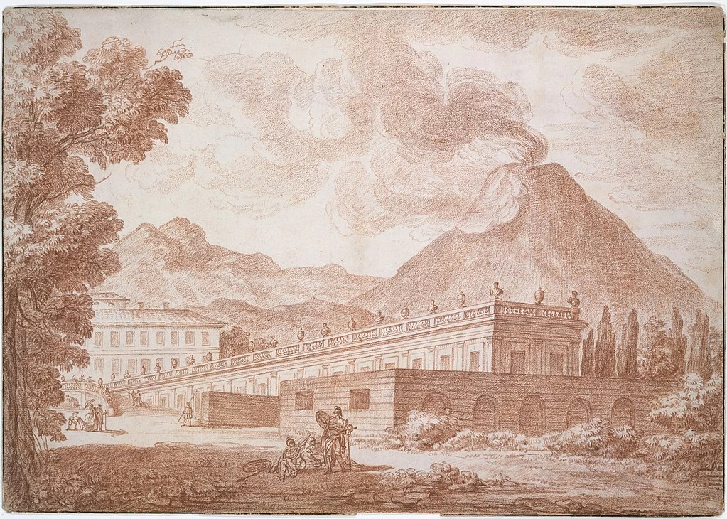 Il Palazzo Reale a Portici con il Vesuvio sullo sfondo